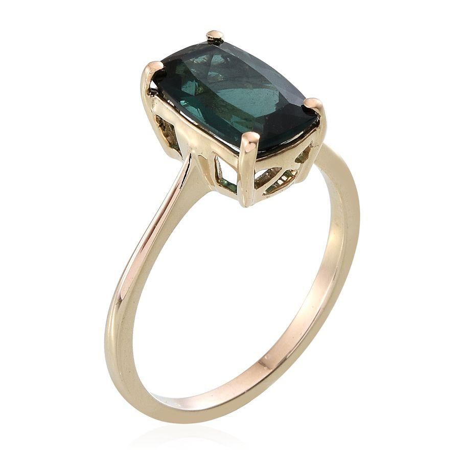 9K Y Gold Ocean Blue Apatite (Cush) Solitaire Ring 3.400 Ct.