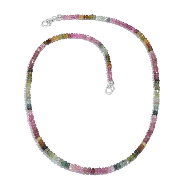 Rainbow Tourmaline (Rnd) Necklace (Size 18) in Platinum Overlay Sterling Silver 45.650 Ct.