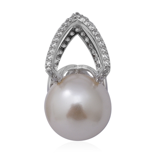 Simulated White Pearl and Simulated Diamond Pendant in Rhodium Overlay Sterling Silver