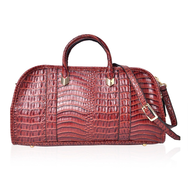 Chocolate Colour Croc Embossed Tote Bag with External Zipper Pocket and Adjustable and Removable Sho