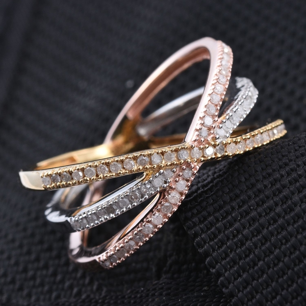 Diamond (Rnd) Criss Cross Ring in Rose Gold, Yellow Gold and Platinum Overlay Sterling Silver 0.330 Ct.