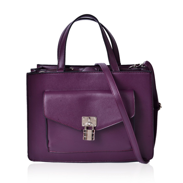 Dark Purple Colour Tote Bag With Adjustable and Removable Shoulder Strap (Size 34.5x24x12.5 Cm)