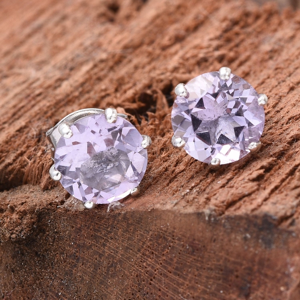 Rose De France Amethyst (Rnd) Stud Earrings (with Push Back) in Platinum Overlay Sterling Silver 2.250 Ct.