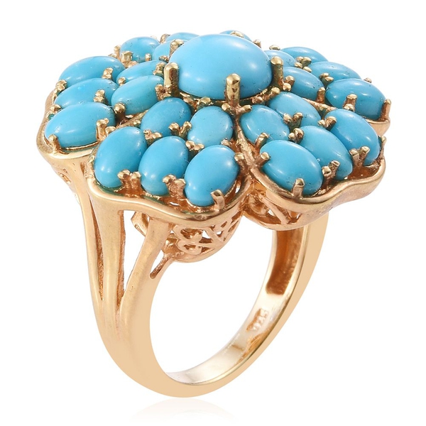 Arizona Sleeping Beauty Turquoise (Rnd) Floral Ring in 14K Gold Overlay Sterling Silver 6.000 Ct. Silver wt 6.22 Gms.