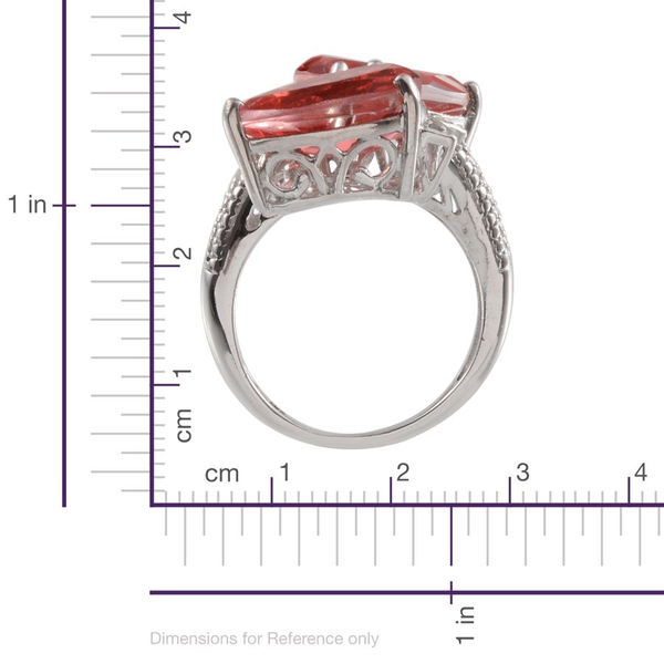 Padparadscha Colour Quartz (Pear), Diamond Crossover Ring in Platinum Overlay Sterling Silver 7.300 Ct.