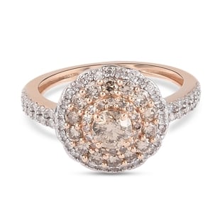 9K Rose Gold SGL Certified Natural Champagne Diamond (I3/G-H / Fancy Light Brown Champange) and Whit
