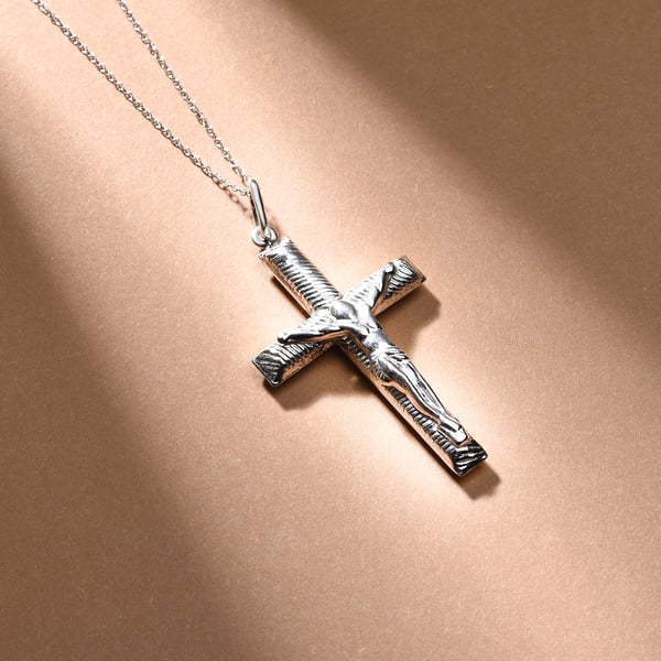 NY Close Out Deal - Sterling Silver Cross Pendant with Chain (Size 18) With Spring Ring Clasp