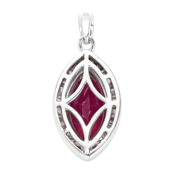 African Ruby (FF) and Diamond Pendant in Platinum Overlay Sterling Silver 3.77 Ct.