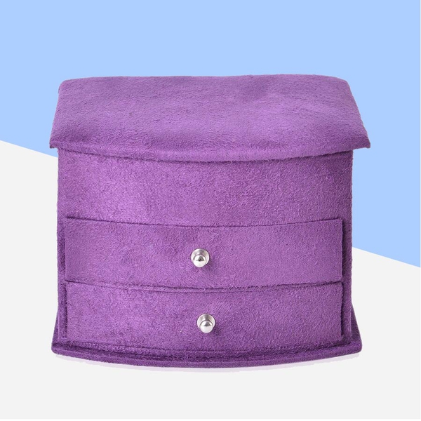 Purple Colour 3 Layer Velvet Jewellery Box with Mirror Inside and 2 Removable Drawers (Size 14.5x12x10.5 Cm)