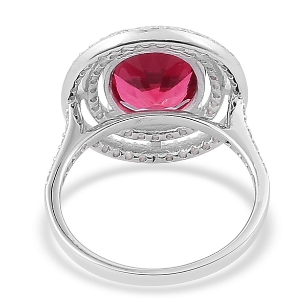 ELANZA AAA Simulated Ruby and Simulated White Diamond Ring in Rhodium Plated Sterling Silver