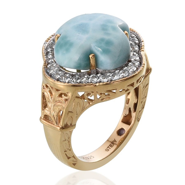 Stefy Larimar, Sky Blue Topaz and Pink Sapphire Ring in 14K Gold Overlay Sterling Silver 14.000 Ct.