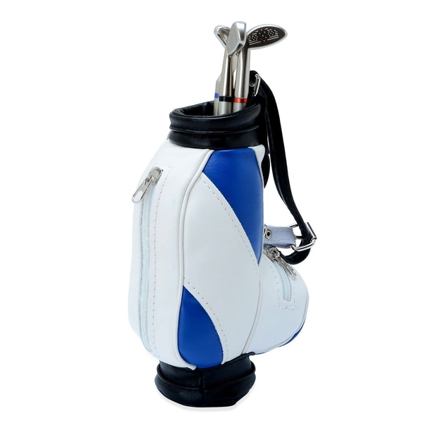 Home Decor - STRADA Japanese Movement White Dial Blue and White Colour Golf Bag Design Clock with Three Ball Point Pen