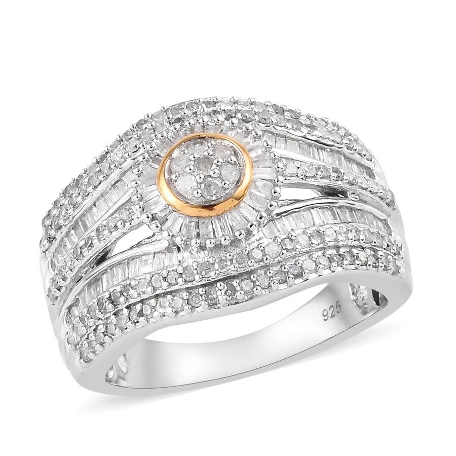 1 Carat Diamond Cluster Ring in Platinum and Yellow Gold Plated