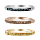 Set of 3 - Champagne, Blue and Yellow Diamond Half Eternity Ring (Size Q) in Silver, Gold and Rose Gold Overl