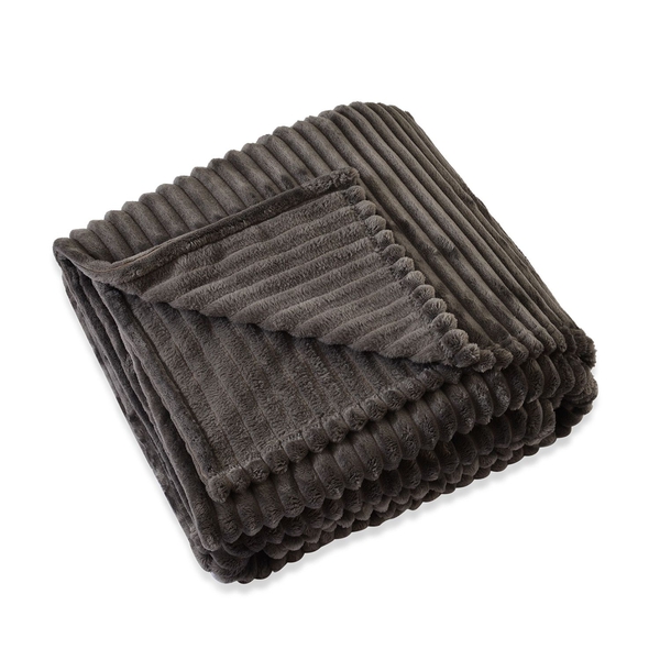Superfine Microfibre Corduroy Jacquard Blanket Colour Dark Grey (Size 200x150 Cm)
