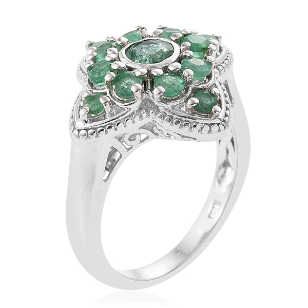 Kagem Zambian Emerald (Rnd) Ring in Platinum Overlay Sterling Silver 1.50 Ct. Silver wt 5.14 Gms.
