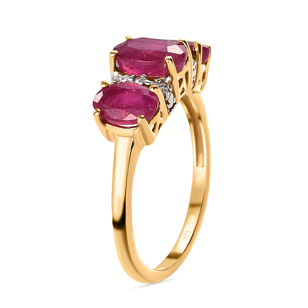 African Ruby Trilogy Ring in 14K Gold Overlay Sterling Silver 2.58 Ct.