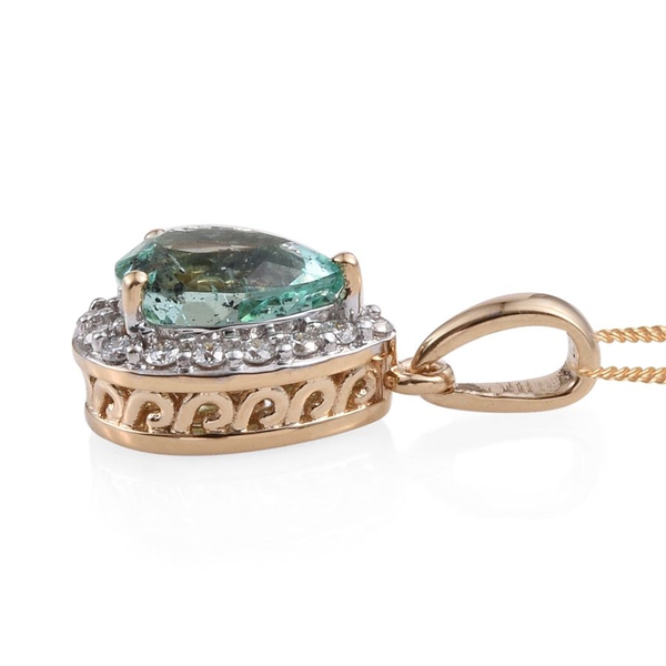 ILIANA 18K Yellow Gold Boyaca Colombian Emerald (Pear 1.30 Ct), Diamond (SI G-H) Halo Pendant with Chain 1.500 Ct.