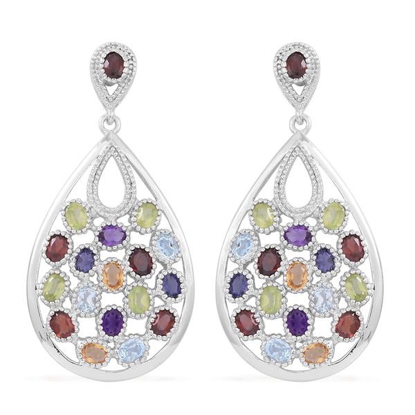 Mozambique Garnet (Ovl), Hebei Peridot, Sky Blue Topaz, Citrine, Amethyst and Iolite Earrings (with 