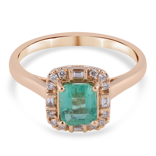 ILIANA 18K Yellow Gold AAA Boyaca Colombian Emerald and Diamond (SI/G-H) Ring 1.10 Ct.