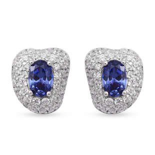 ELANZA Simulated Tanzanite and Simulated Diamond Earrings (with Push Back) in Rhodium Overlay Sterli
