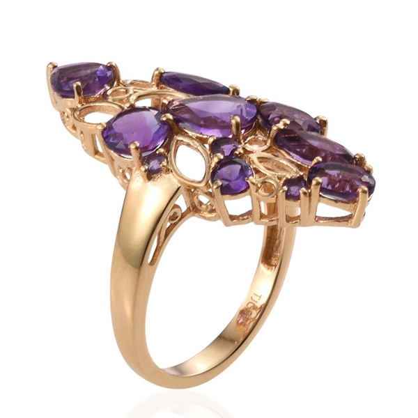 GP Amethyst (Pear 1.00 Ct), Kanchanaburi Blue Sapphire Ring in 14K Gold Overlay Sterling Silver 4.750 Ct.