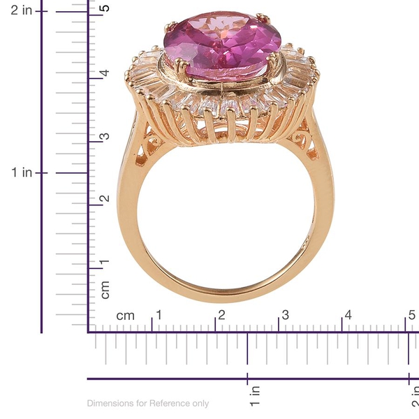 Mystic Pink Coated Topaz (Ovl 13.50 Ct), White Topaz Ring in 14K Gold Overlay Sterling Silver 16.250 Ct.