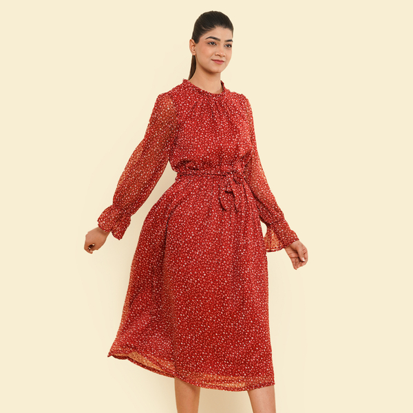 TAMSY Floral Printed Dress (Size XXL, 24-26) - Red