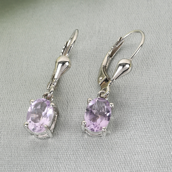 Pink Amethyst Lever Back Earrings in Platinum Overlay Sterling Silver 1.39 Ct.