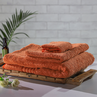 3 Piece Set - 100%Egyptian Cotton Bath Towel (Size 76x137Cm), Hand Towel (Size 41x71Cm) and  Face Towel (Size 30x30Cm) - Brick