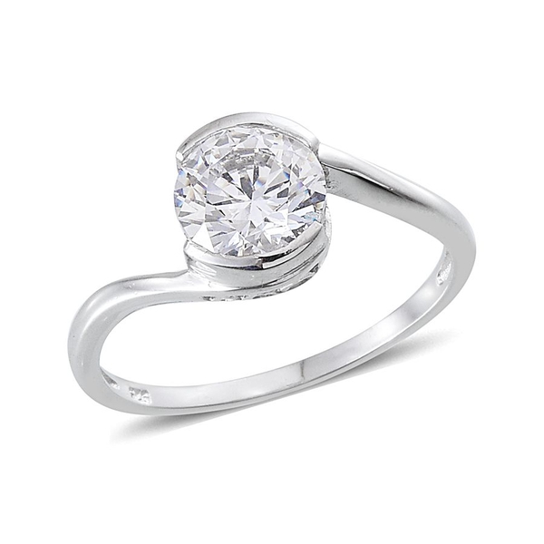 Lustro Stella - Platinum Overlay Sterling Silver (Rnd) Solitaire Ring Made with Finest CZ 2.040 Ct.