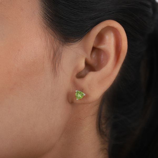 Hebei Peridot Stud Earrings (With Push Back) in Platinum Overlay Sterling Silver 1.640 Ct.