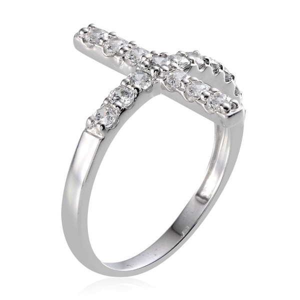 Lustro Stella - Platinum Overlay Sterling Silver (Rnd) Ring Made with Finest CZ 0.960 Ct.