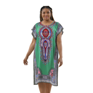 Close Out Deal 100% Viscose Printed Dress (One Size 8-22) - Green