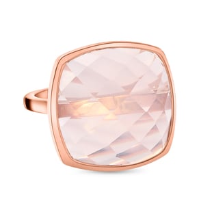 Rose Quartz Solitaire Ring in Rose Gold Vermeil Overlay Sterling Silver 16.86 Ct.