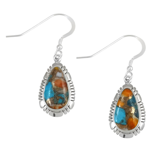 Santa Fe Collection - Spiny Turquoise Dangling Earrings (with Hook) in Sterling Silver 5.00 Ct.