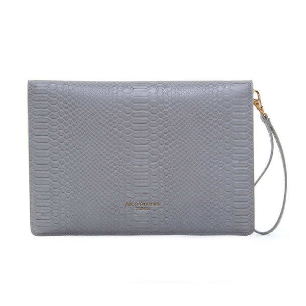 Limited Edition - ALICE WHEELER Chelsea Envelope Snake Pattern Clutch Bag (Size 26x18x2 Cm) - Grey