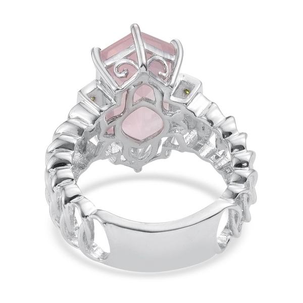 Stefy Rose Quartz, Chrome Diopside and Pink Sapphire Ring in Platinum Overlay Sterling Silver 7.250 Ct. Silver wt. 5.20 Gms.