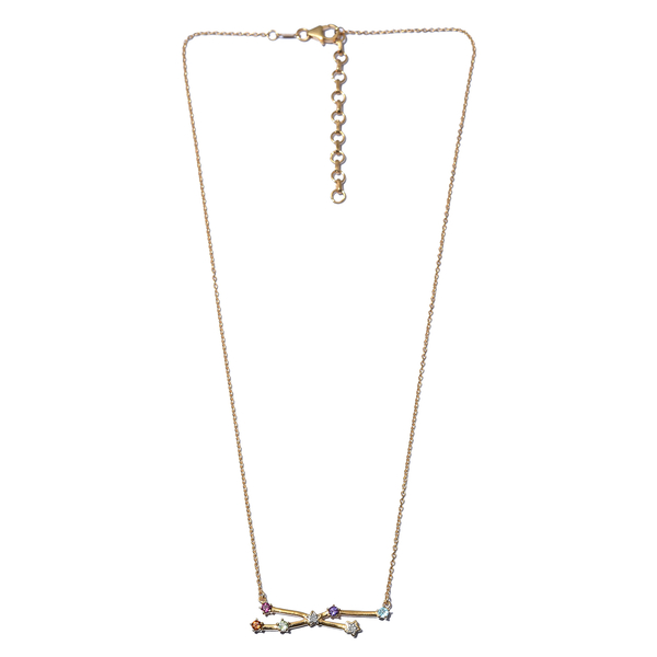 Diamond and Multi Gemstones Necklace (Size 18 With 2 Inch Extender) ) in 14K Gold Overlay Sterling Silver