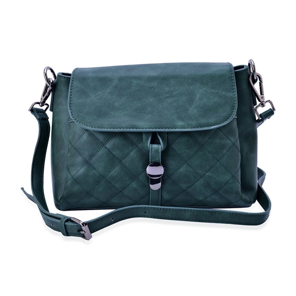 Designer Inspired Green Colour Diamond Cut Pattern Handbag with Adjustable and Removable Shoulder St