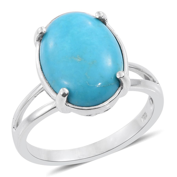 Arizona Sleeping Beauty Turquoise (Ovl) Solitaire Ring in Platinum Overlay Sterling Silver 7.000 Ct.