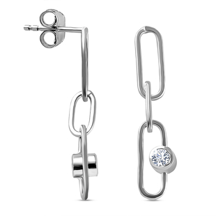 Moissanite Paperclip Earrings (With Push Back) in Platinum Overlay Sterling Silver