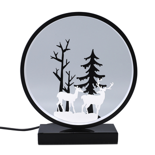 Circular Deer and Tree Pattern Table Lamp