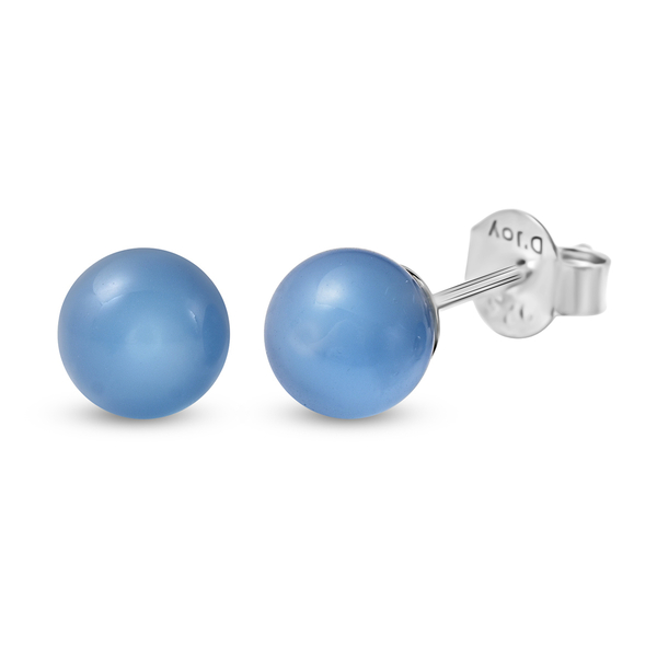 Blue Dyed Agate Stud Earrings in Rhodium Overlay Sterling Silver 3.00 Ct.