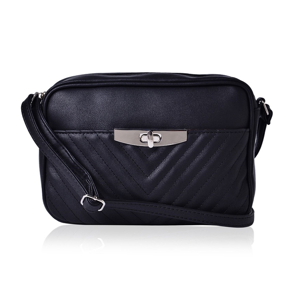 Black Colour Crossbody Bag with Adjustable Shoulder Strap (Size 23.5x15.5x7 Cm)