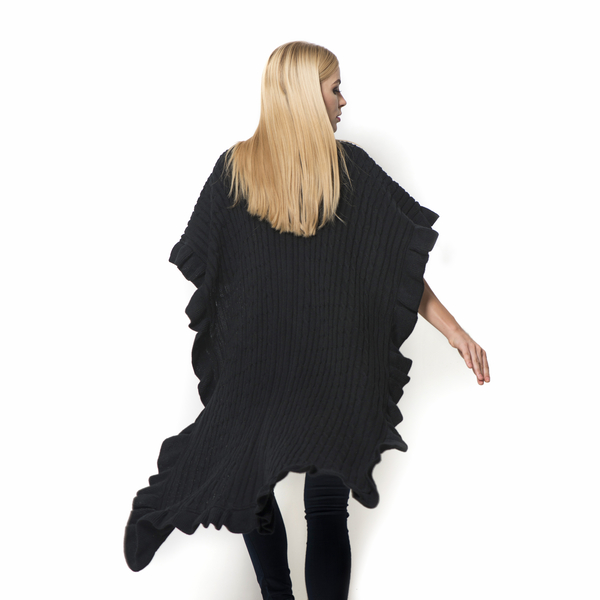 Designer Inspired Black Colour Ruana (Size 100x65 Cm)