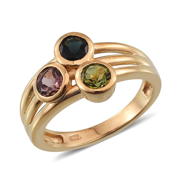 Rainbow Tourmaline (Rnd) Trilogy Ring in 14K Gold Overlay Sterling Silver 1.500 Ct.