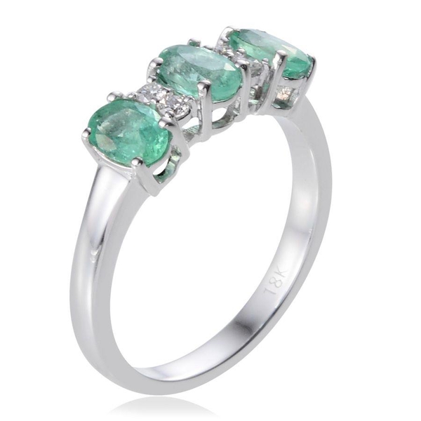 ILIANA 18K White Gold Boyaca Colombian Emerald (Ovl), Diamond (SI/G-H) Ring 1.350 Ct.