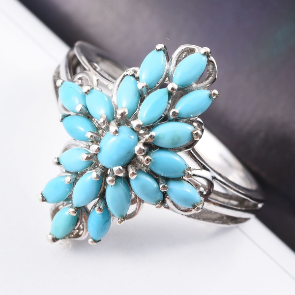 Arizona Sleeping Beauty Turquoise (Ovl) Ring in Platinum Overlay Sterling Silver 1.500 Ct.