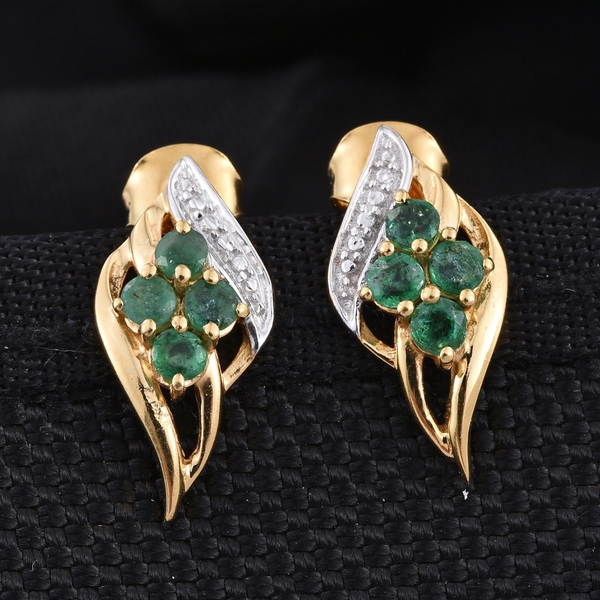 Brazilian Emerald (Rnd) Stud Earrings (with Push Back) in 14K Gold Overlay Sterling Silver 0.530 Ct.